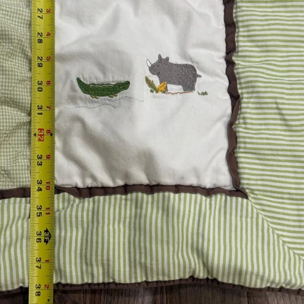 FAO Schwarz Quilted Baby‎ Blanket Safari Animals Green Brown Squares